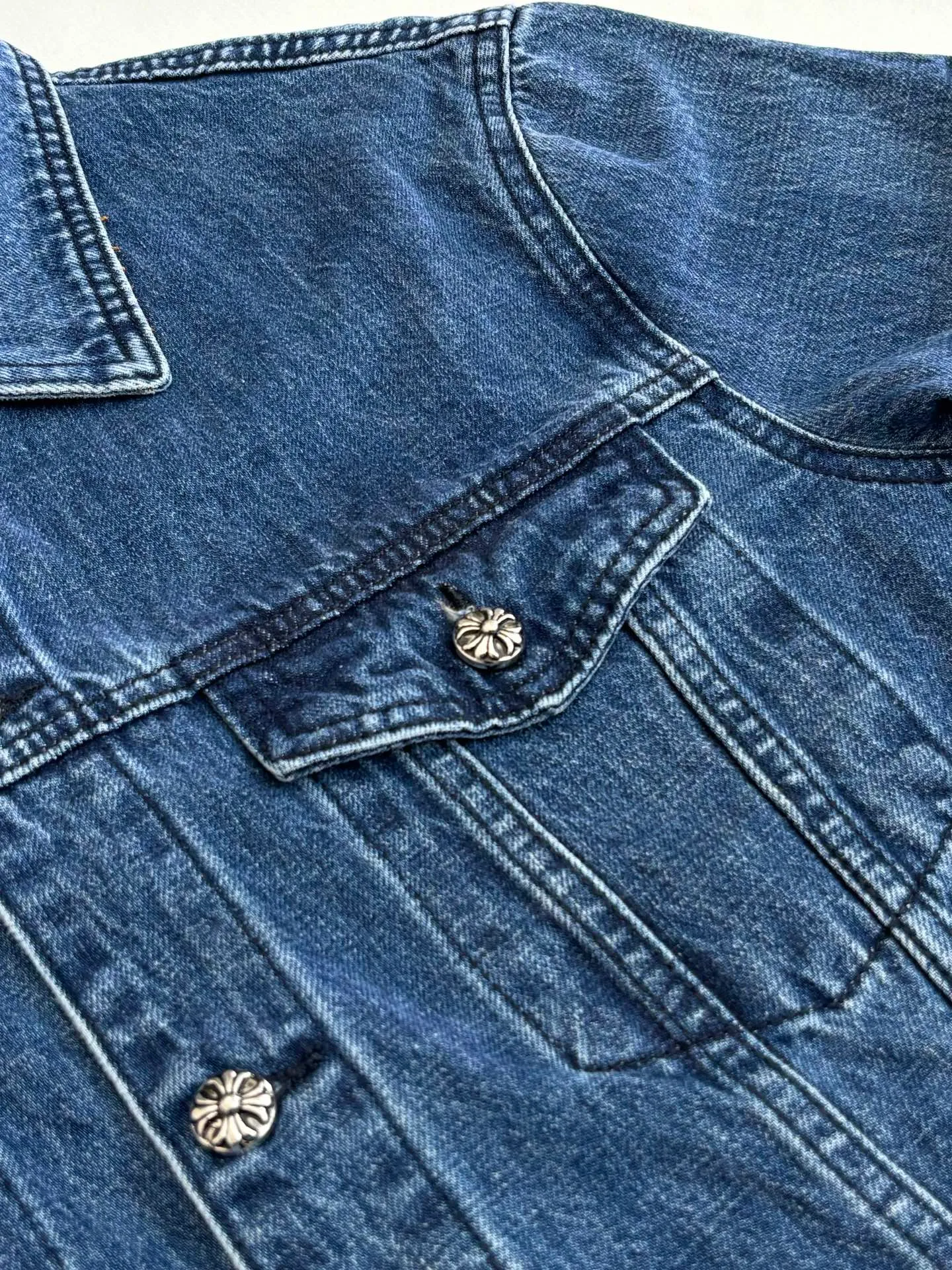 P540 Chrome Heart*/Chrome Heart Ch plain washed denim denim jacket jacket Size: S/M/L/XL